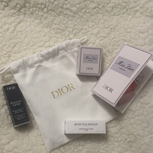 Miss Dior Mini and Dior Rouge Satin Lipstick 💄 with White Pouch and Samples